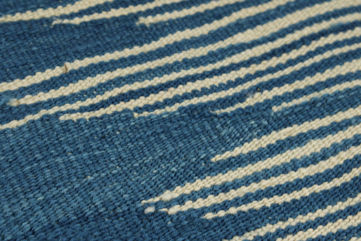 7x11 Blue and White Turkish Tribal Rug