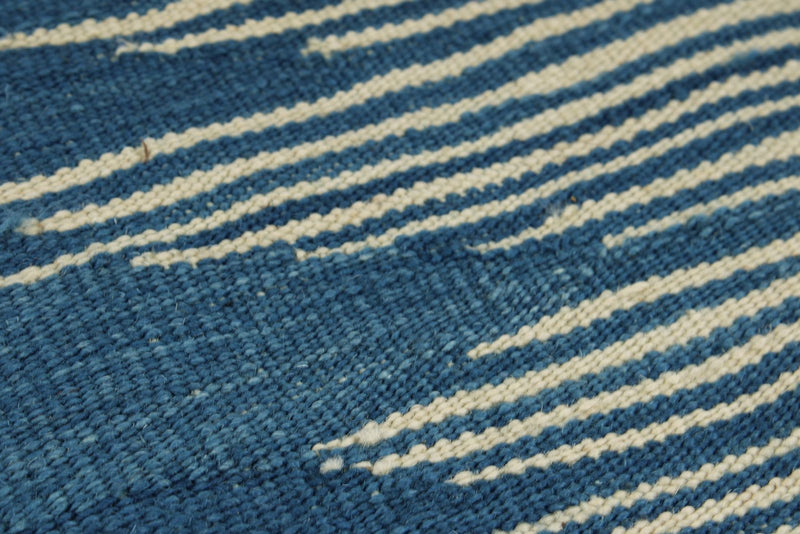 7x11 Blue and White Turkish Tribal Rug