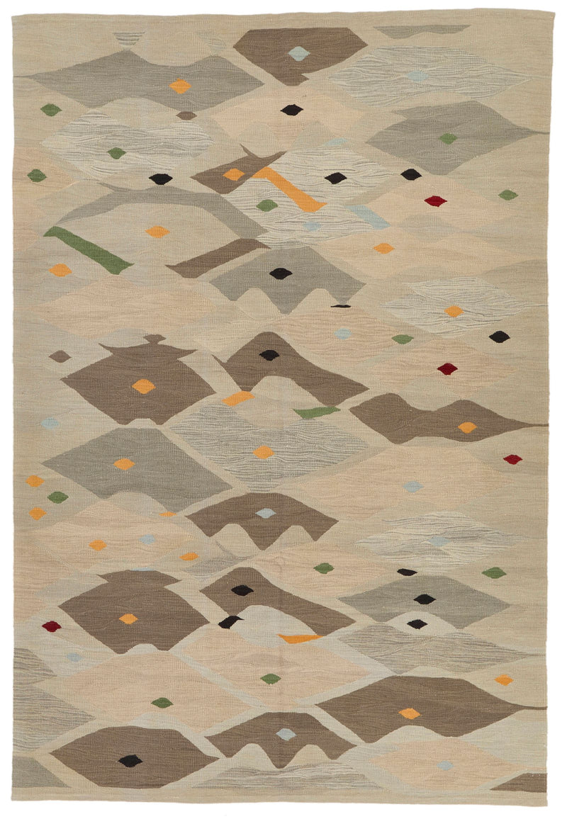 7x10 Gray and Light Grey Turkish Tribal Rug