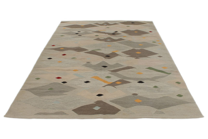 7x10 Gray and Light Grey Turkish Tribal Rug