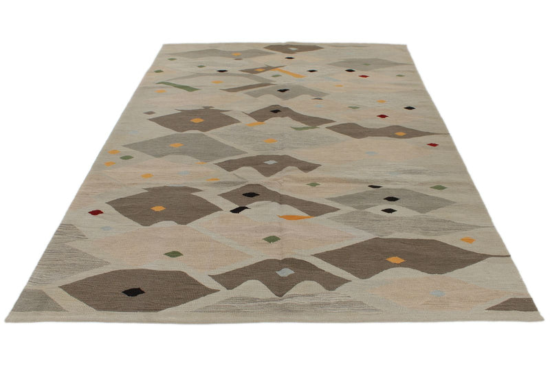 7x10 Gray and Light Grey Turkish Tribal Rug