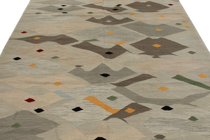 7x10 Gray and Light Grey Turkish Tribal Rug