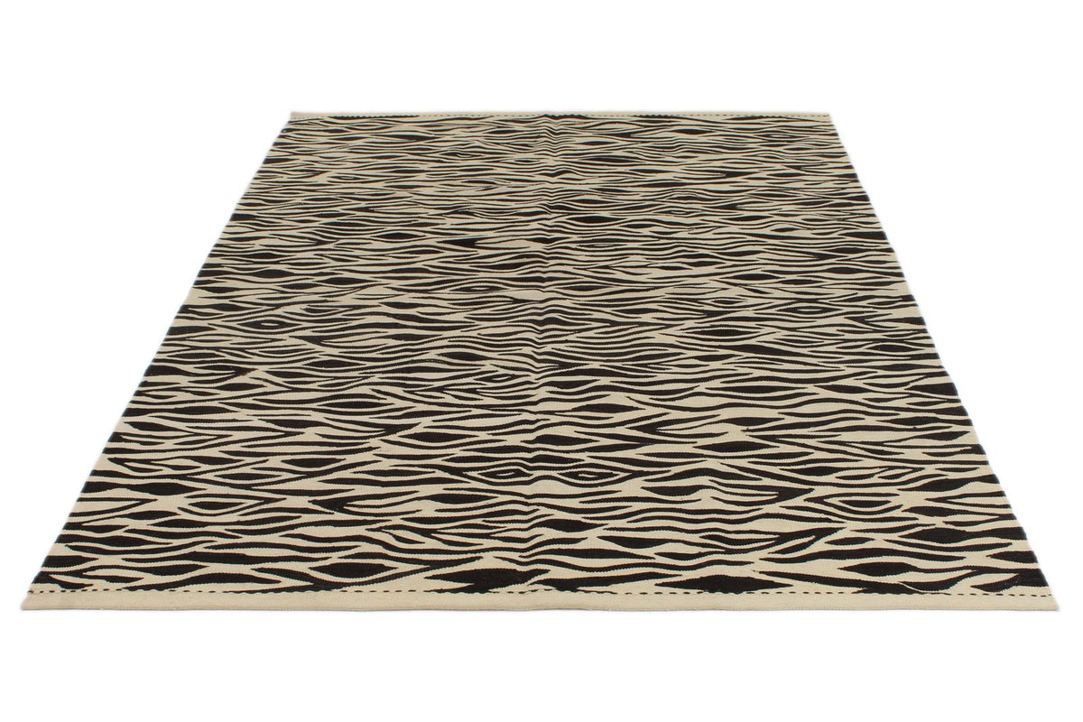 6x8 Black and Ivory Turkish Tribal Rug