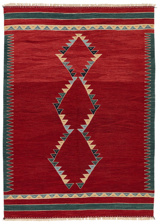 6x8 Red and Multicolor Turkish Tribal Rug