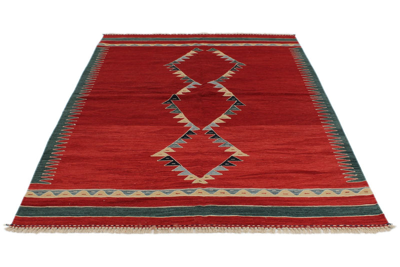 6x8 Red and Multicolor Turkish Tribal Rug