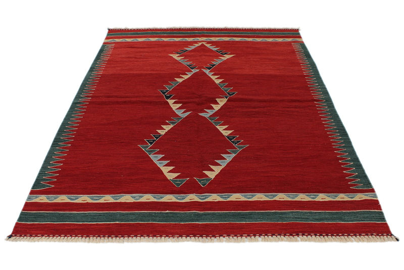 6x8 Red and Multicolor Turkish Tribal Rug