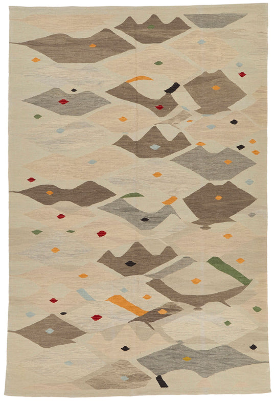 6x10 Gray and Multicolor Turkish Tribal Rug