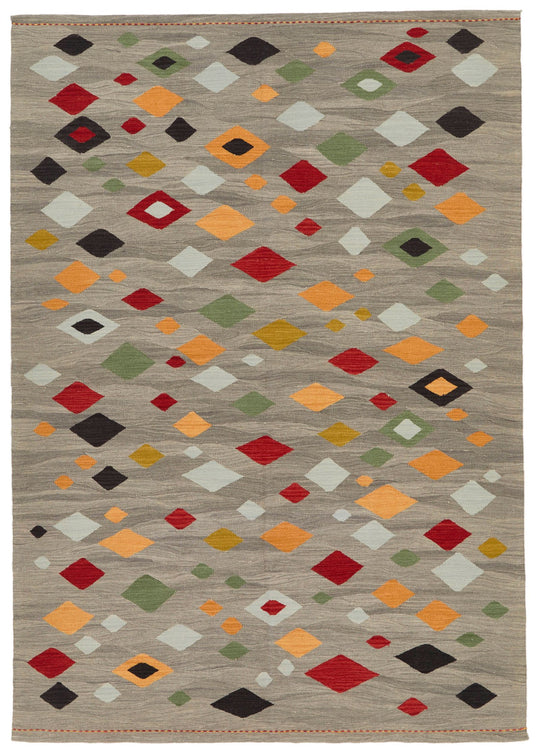 6x8 Gray and Multicolor Turkish Tribal Rug