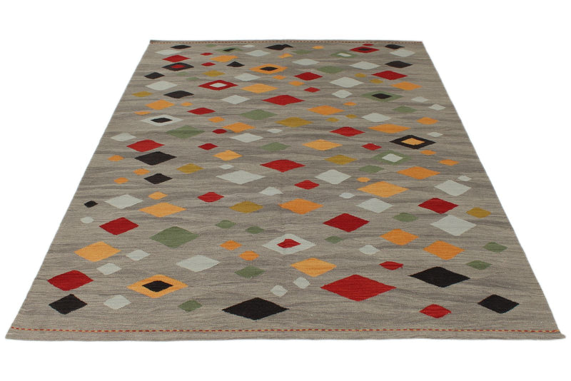 6x8 Gray and Multicolor Turkish Tribal Rug