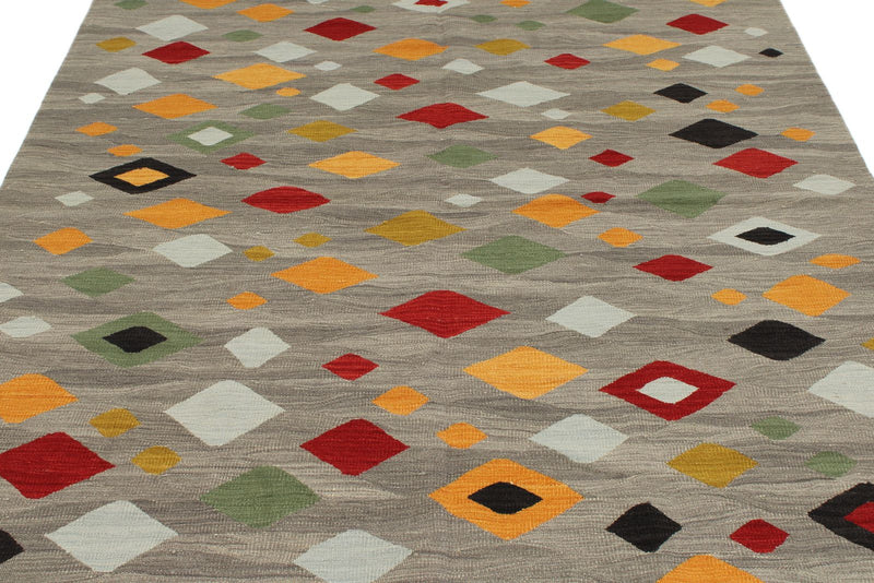 6x8 Gray and Multicolor Turkish Tribal Rug