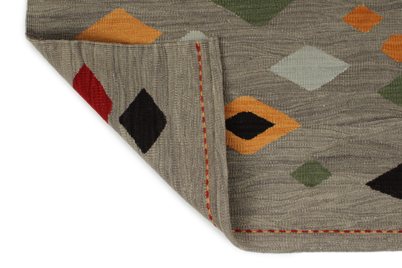 6x8 Gray and Multicolor Turkish Tribal Rug