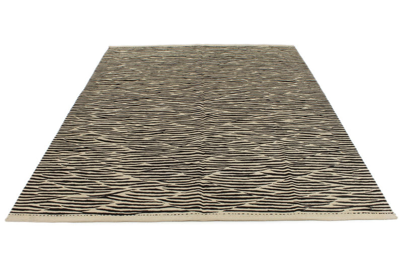 7x10 Black and White Turkish Tribal Rug
