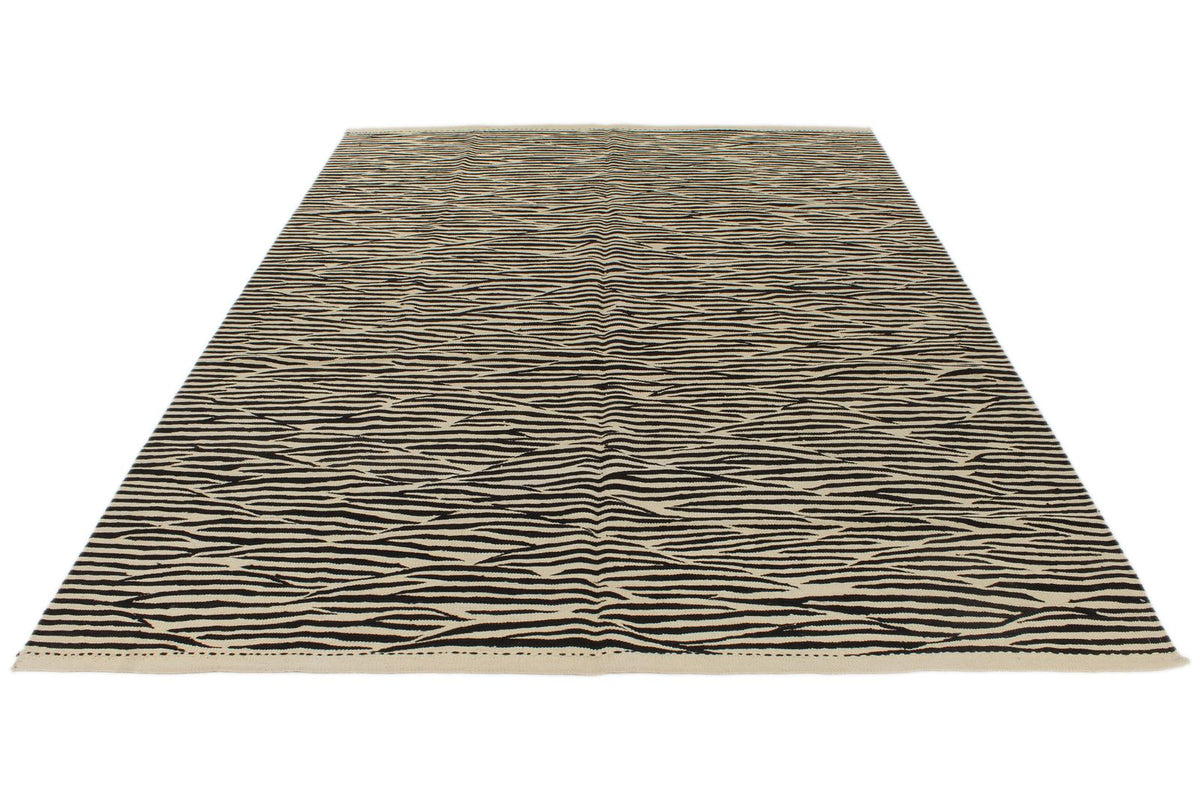 7x10 Black and White Turkish Tribal Rug