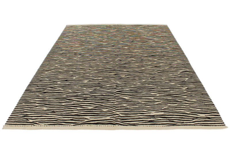 7x10 Black and White Turkish Tribal Rug
