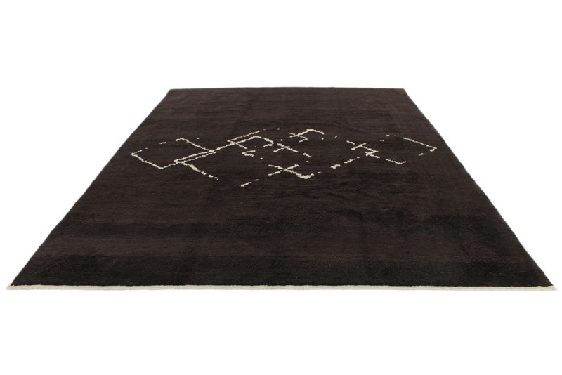 9x12 Brown and Ivory Turkish Tribal Rug