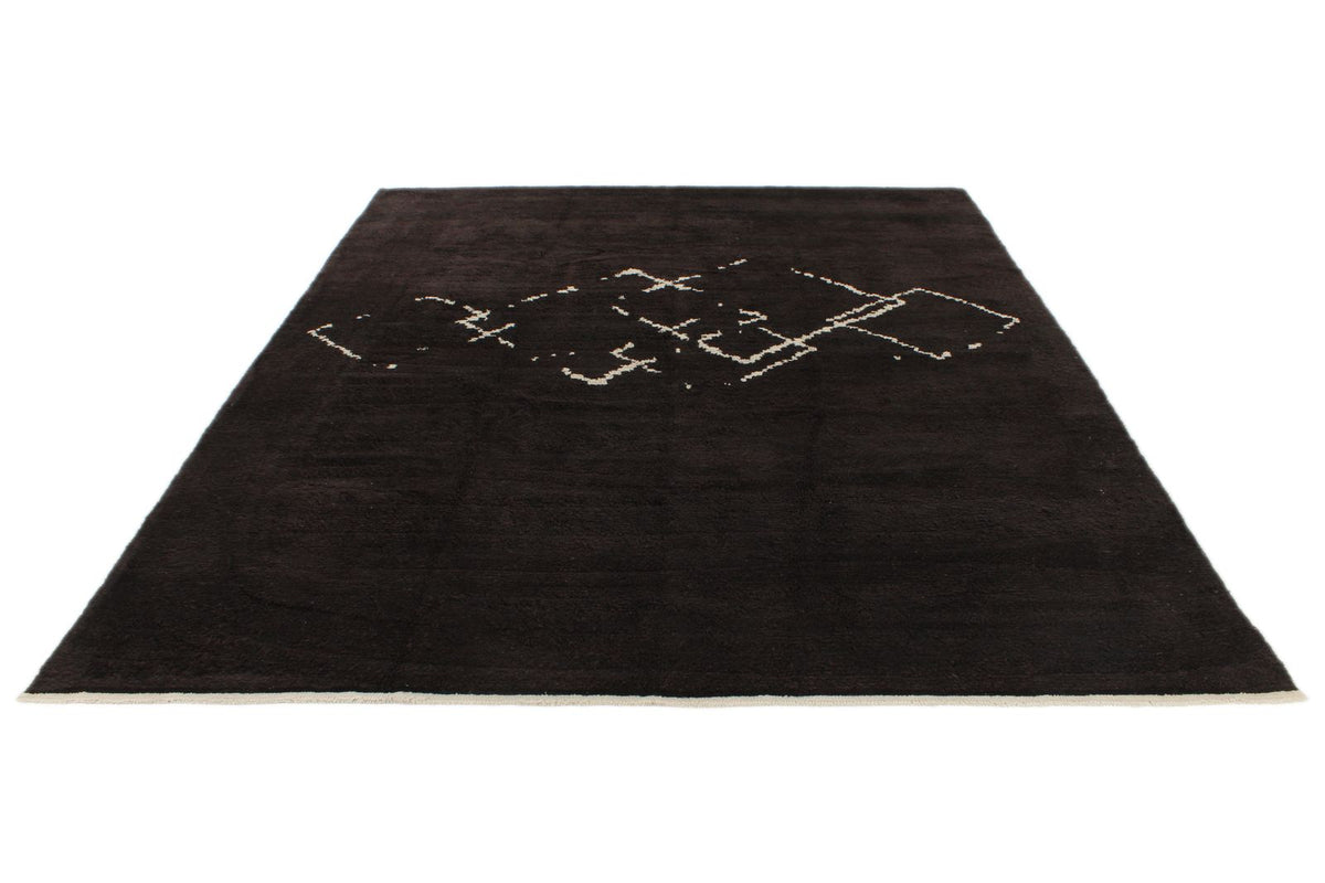 9x12 Brown and Ivory Turkish Tribal Rug