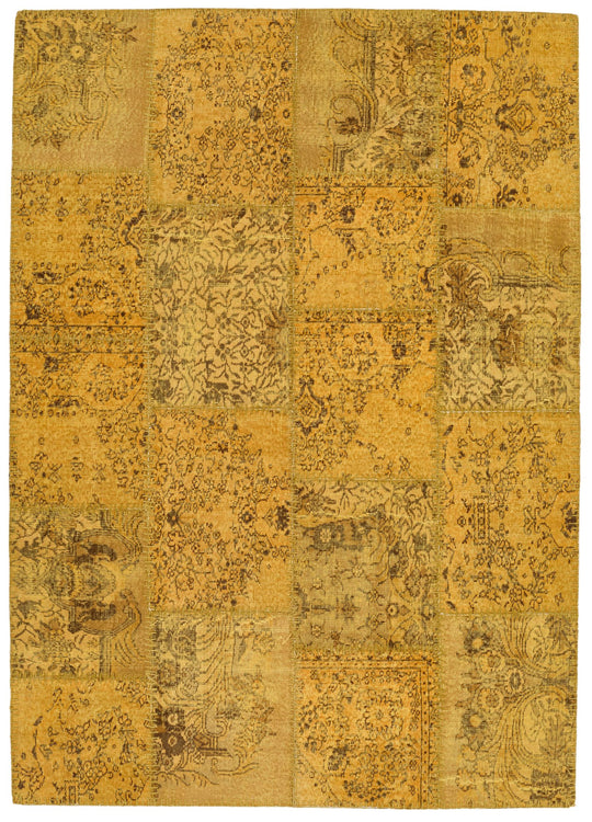 6x8 Mustard and Brown Patchwork Rug