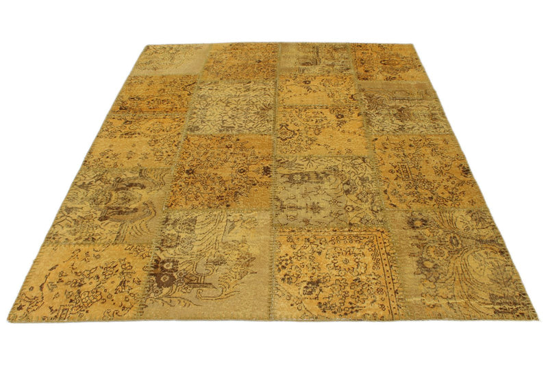 6x8 Mustard and Brown Patchwork Rug