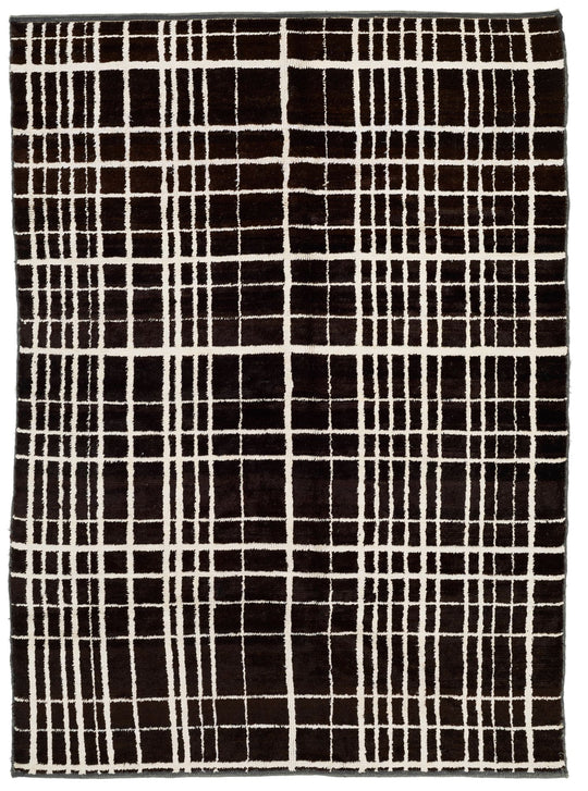 6x8 Beige and White Turkish Tribal Rug