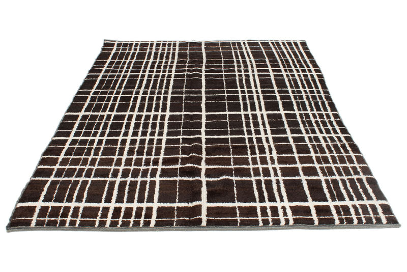 6x8 Beige and White Turkish Tribal Rug