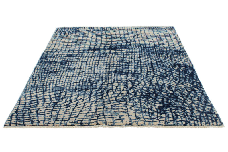 5x7 Ivory and Navy Turkish Tribal Rug