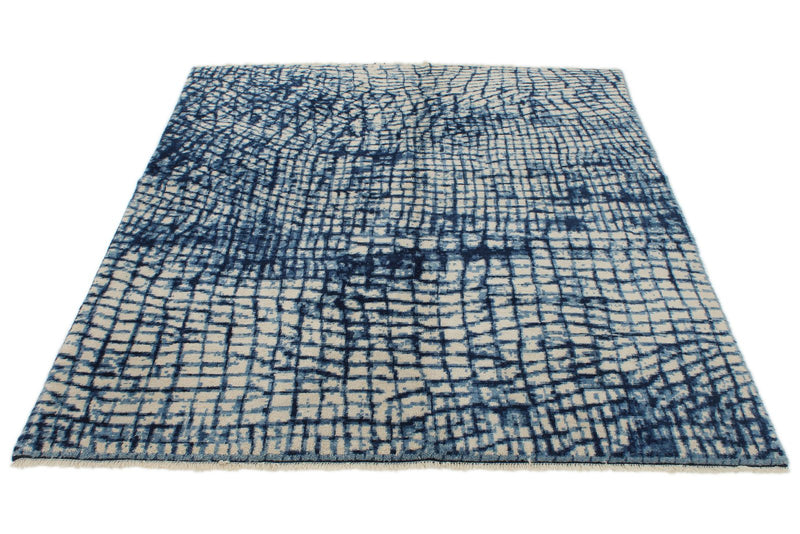 5x7 Ivory and Navy Turkish Tribal Rug