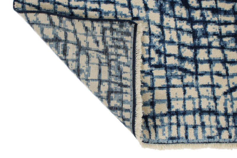 5x7 Ivory and Navy Turkish Tribal Rug