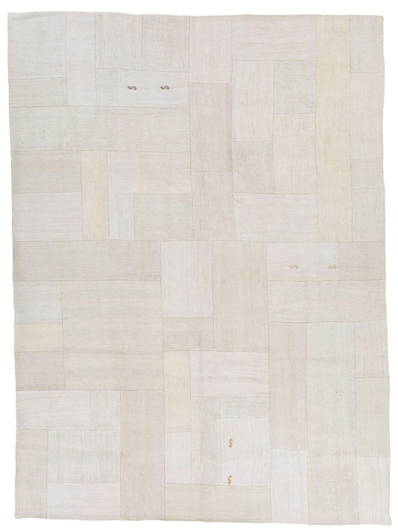 7x9 Ivory and Beige Turkish Tribal Rug