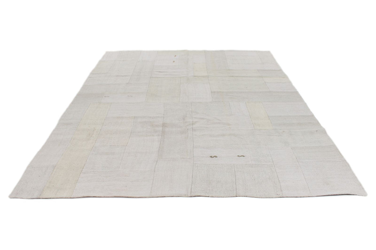 7x9 Ivory and Beige Turkish Tribal Rug