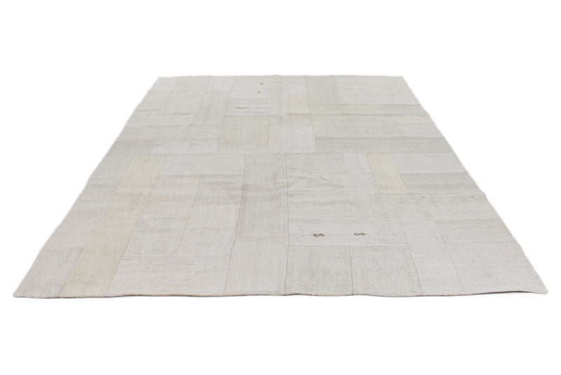 7x9 Ivory and Beige Turkish Tribal Rug