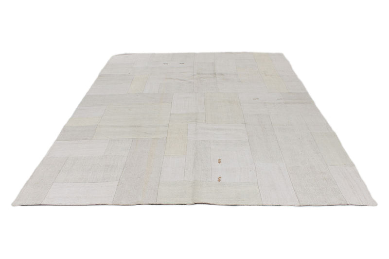 7x9 Ivory and Beige Turkish Tribal Rug