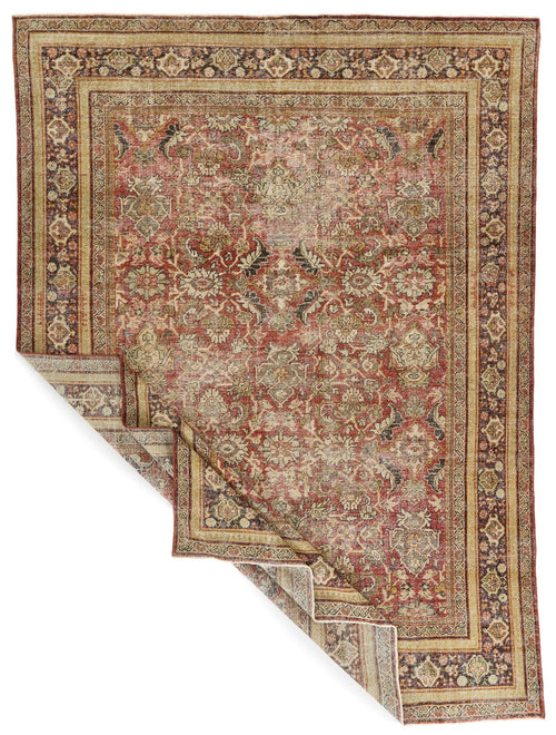 8x12 Burgundy and Multicolor Turkish Oushak Rug