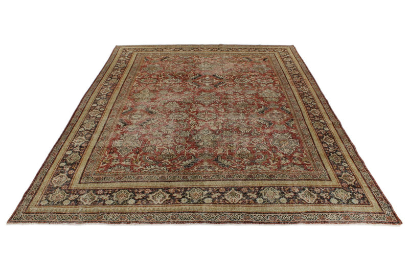 8x12 Burgundy and Multicolor Turkish Oushak Rug