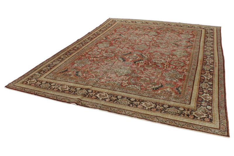 8x12 Burgundy and Multicolor Turkish Oushak Rug