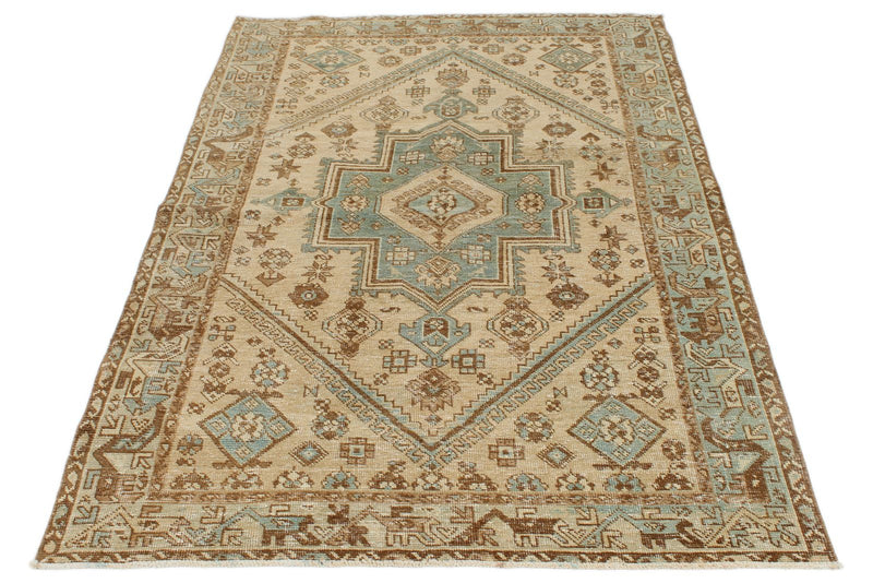 4x7 Beige and Light Blue Persian Traditional Rug