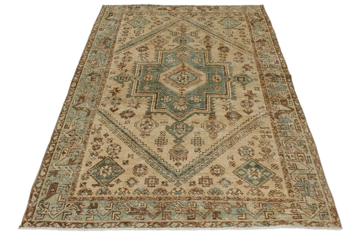 4x7 Beige and Light Blue Persian Traditional Rug