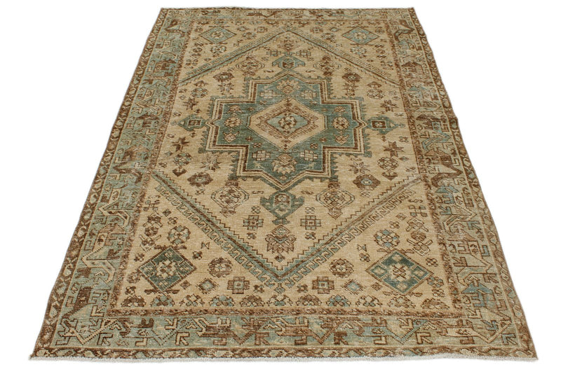 4x7 Beige and Light Blue Persian Traditional Rug