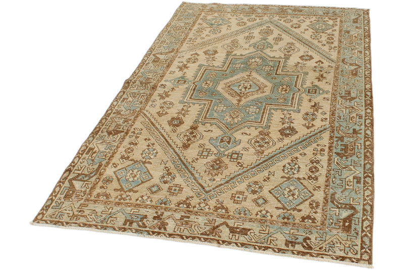 4x7 Beige and Light Blue Persian Traditional Rug