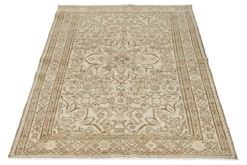 4x5 Ivory and Brown Persian Traditional Rug