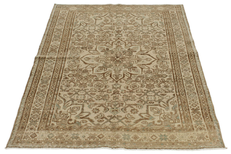 4x5 Ivory and Brown Persian Traditional Rug