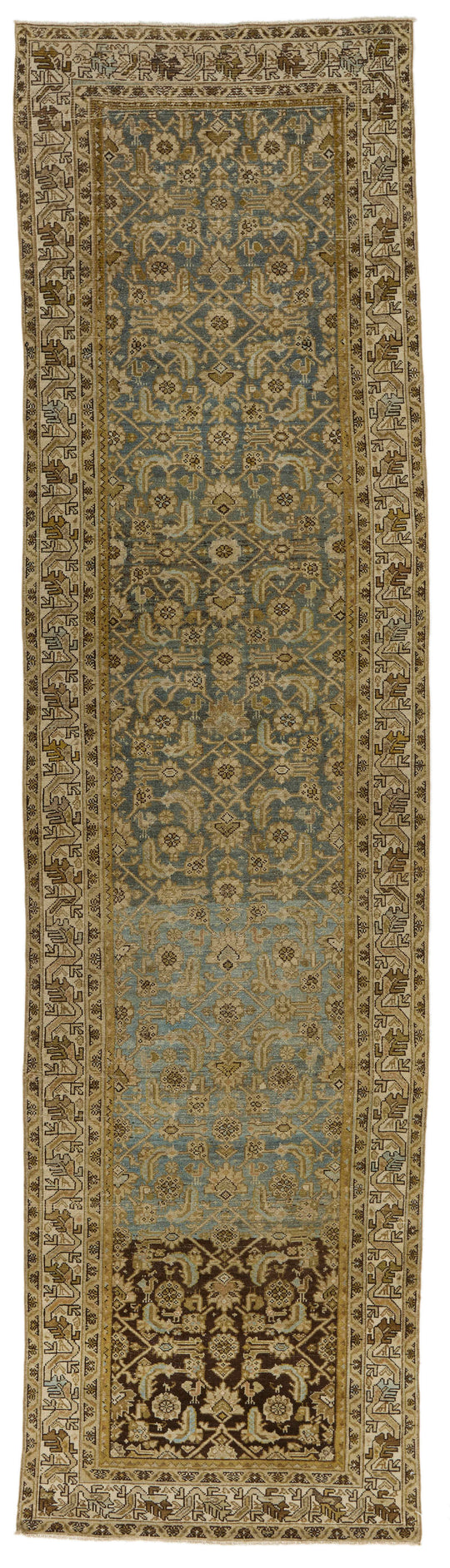 4x13 Brown and Ivory Persian Tribal Runner