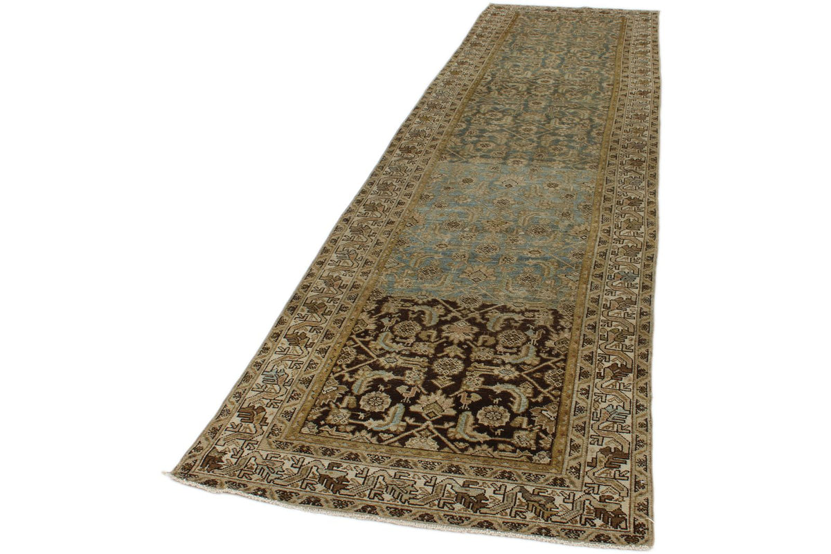 4x13 Brown and Ivory Persian Tribal Runner