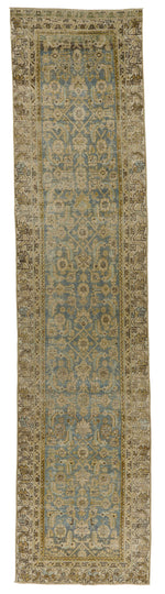 3x13 Light Blue and Ivory Turkish Oushak Runner