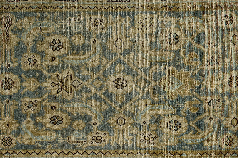 3x13 Light Blue and Ivory Turkish Oushak Runner