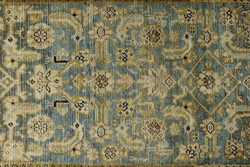 3x13 Light Blue and Ivory Turkish Oushak Runner