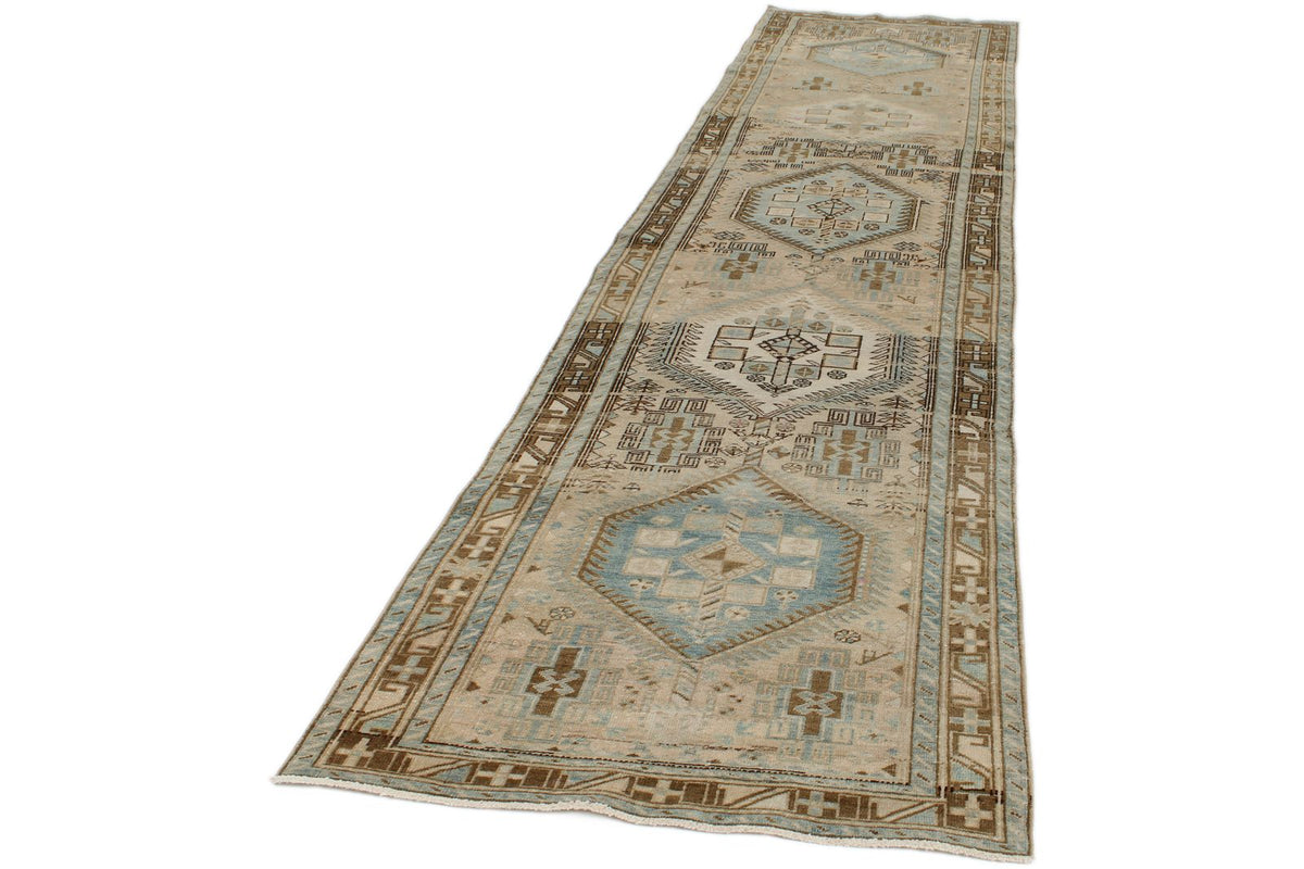 4x14 Ivory and Brown Persian Runner