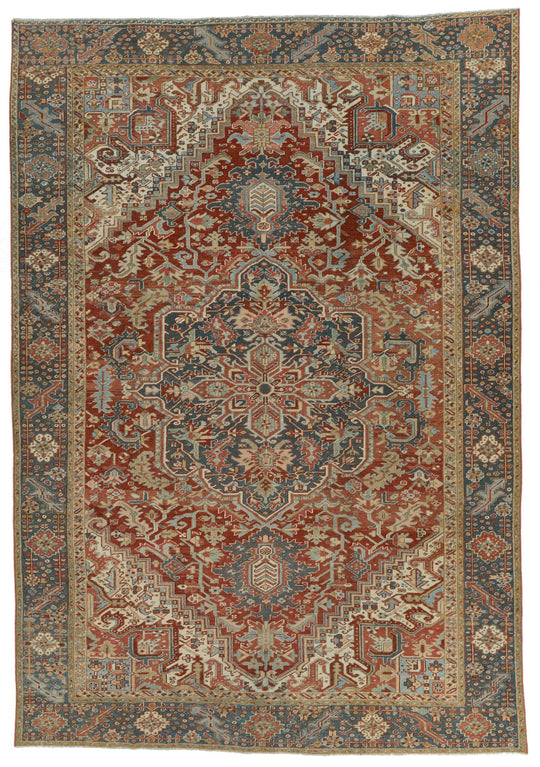 9x13 Red and Light Blue Anatolian Persian Rug