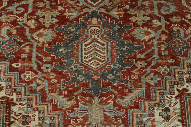 9x13 Red and Light Blue Turkish Oushak Rug