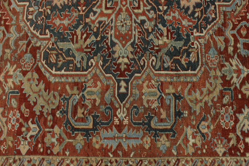 9x13 Red and Light Blue Turkish Oushak Rug