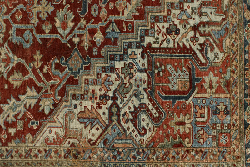9x13 Red and Light Blue Turkish Oushak Rug